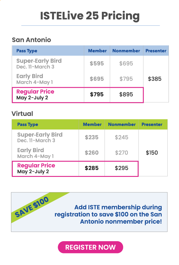 ISTELive 25 Pricing Grid - Register Now