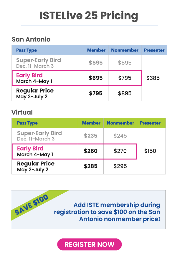 ISTELive 25 Pricing Grid - Register Now