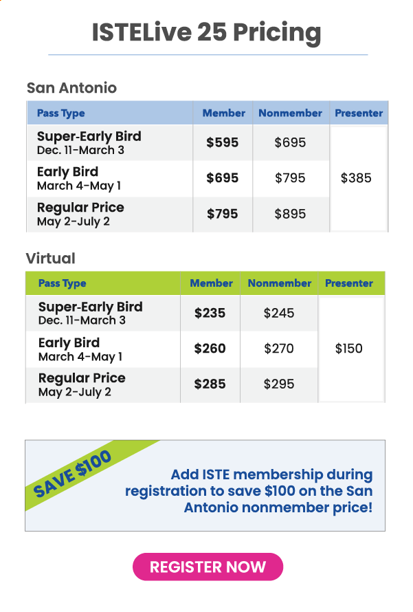 ISTELive 25 Pricing Grid - Register Now