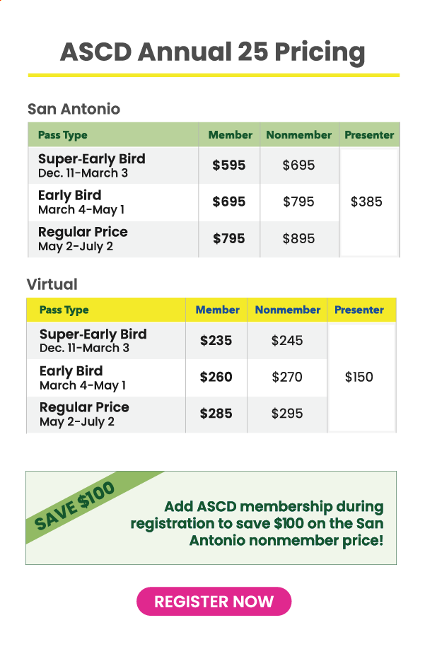 ASCD Annual Conference 25 Pricing Grid - Register Now