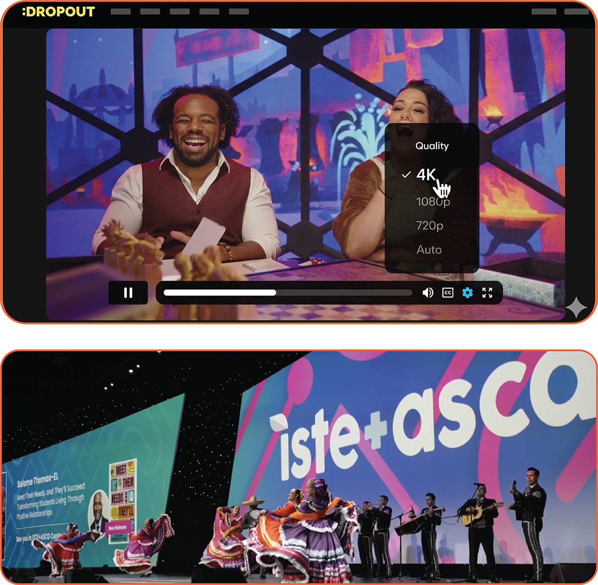 Illustration of virtual conference sessions and online learning experience